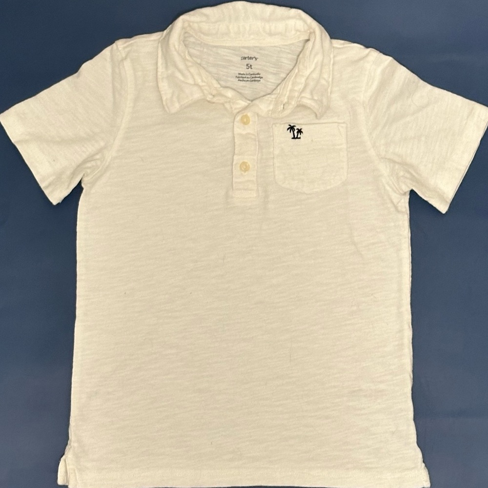 Carter's White Palm Tree Pocket Detail Short Sleeve Polo Shirt - Boys 5T